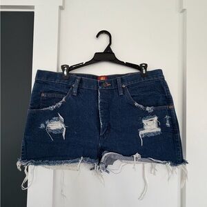Wrangler Dark Blue Distressed Denim Shorts - Size 30